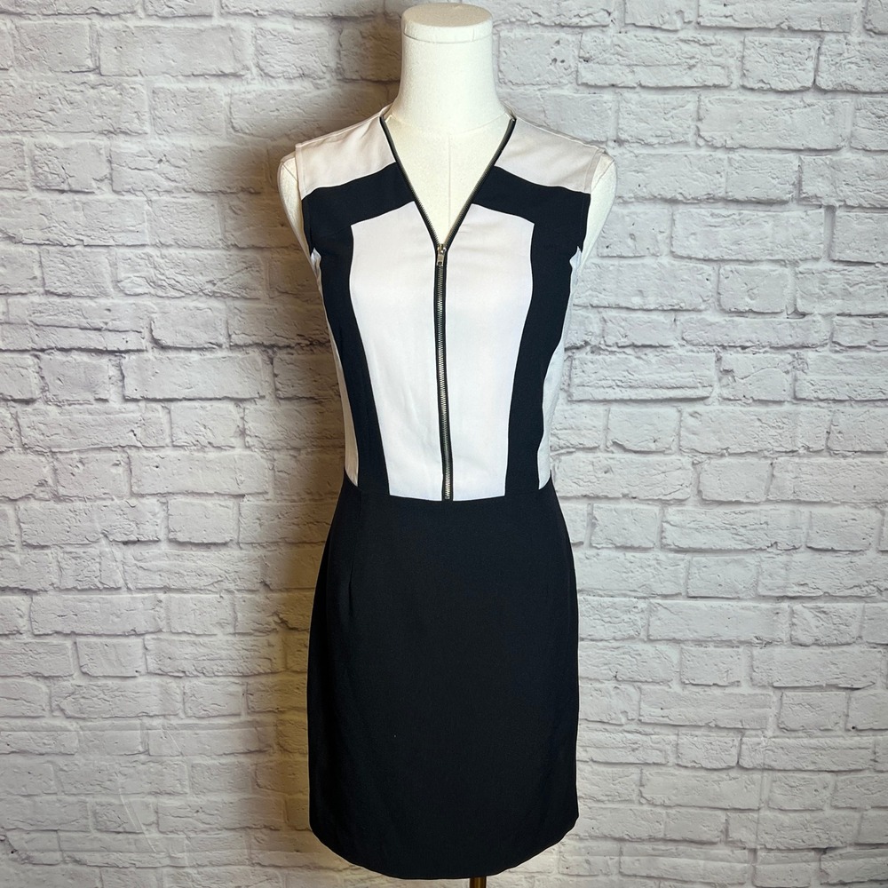 Gianni Bini Women's XS Black White Colorblock Zip Dress Sleeveless Chiccore